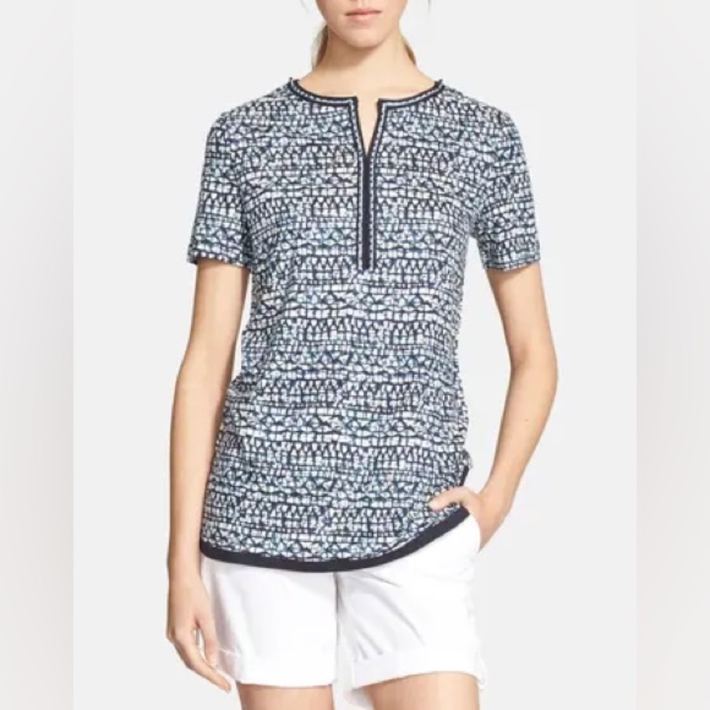 Tory Burch Navy and White Beaded Tunic